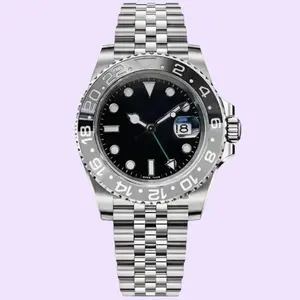 Men's GMT Luxury Watch with Logo - Stainless Steel Band & Black Bezel - Precision Automatic Waterproof Timepiece for Men - 41MM