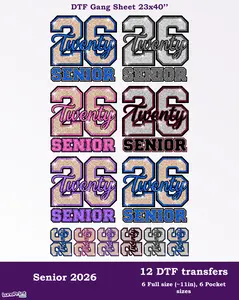 Senior 2026 DTF Gang Sheet. Ready To Press Heat Transfers
