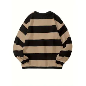 New autumn-winter style: American dark academia BF (boyfriend) loose-fit striped sweater for college students and couples Tops Casual Long Sleeve Man Knitwear Menswear Round Neck Crewneck Lawn Multicolor