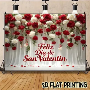 2D flat banner 1pc Spanish Valentine's Day petals Theme background-Polyester banner -suitable for festivals, courtyards, studios, homes and garden celebrations- perfect gift