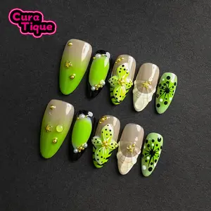 CuraTique | Deep sea oasis 10PCS Handmade Press On Nails REUSABLE 3D Gel spring/summer 2025 / Prom