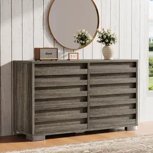 AMERLIFE Farmhouse 6 Drawers Dresser for Bedroom, Chest of Drawers with Slat Handles & Quick Install with Pre Installed Slide, Double Dresser Storage Cabinet for Living Room, Entryway