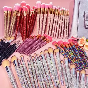 12Pcs Sparkling Rhinestone Makeup Brush Set| Luxury Glitter Crystal Cosmetic Brushes with Travel Bag| Premium Soft Synthetic Fiber Bristles| Professional Bling Beauty Tools Gift Kit