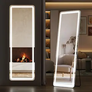 Full Length Mirror with LED Lights, 65"x21" Lighted Full Body Mirror with Dimming & 3 Color Lighting, Stand for Bedroom, Dressing Room, White