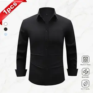 Single pack men’s summer business solid-color short-sleeve shirt, comfortable stretch, stylish and versatile, buttoned turn-down collar, suitable for outings and parties, everyday commuting, summery vibes