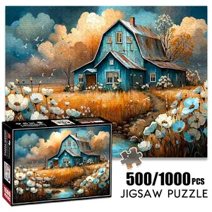 1pc 1000 piece adult puzzle 70x50cm Colorful Canal - side Houses with Boats and Flowers 500 pieces paper jigsaw puzzle suitable for DIY creative games for adults and families, birthday and holiday
