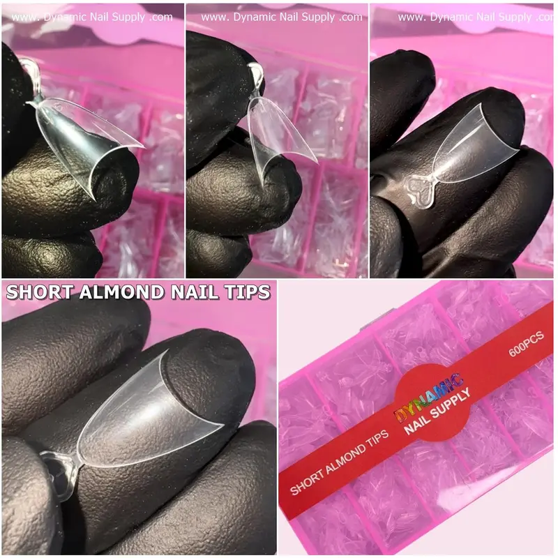 Short Almond Nail Tips - Half Cover - 600 pcs 12 sizes (Short Stiletto)