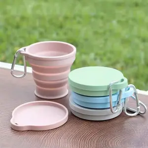 New Silicone Folding Cup Portable Outdoor Travel Eco-friendly Cup Water Cup with Lid Telescopic with Hook
