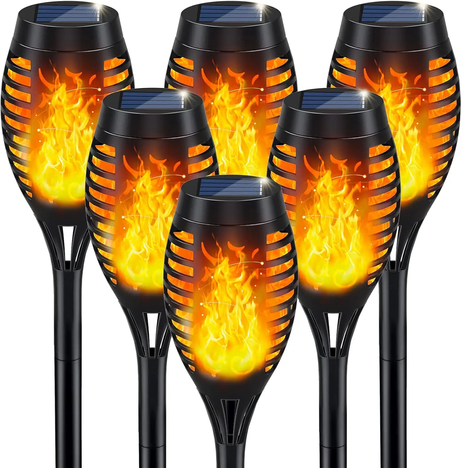 Solar Outdoor Torch Lights with Flame Effect, IP65 Waterproof ABS Plastic Auto On/Off Dancing Lights for Garden Patio (Multiple Packs Available)