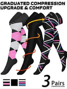 3 Pairs Knee Thigh High Compression Stockings Over the Knee for Women Men Long Socks 15 - 20 mmhg Circulation Socks Blood Flow Issues Running Pregnancy Sport Gym Medias para la Mujer Medical