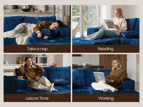 [Huge Bonus Gift] OOSWIFT L/U Shaped Cloud Modular Sofa – Ultra-Plush Corduroy, Deep Seat Comfort, Boneless Sectional Couch with Ottoman & Chaise, No Assembly, Living Room Upgrade