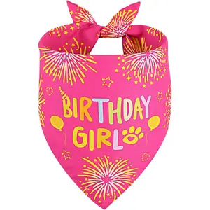 Dog Birthday Bandana Girl Pink Large 1PCS Durable Triangle Reversible Scarf Bibs Handkerchief for Puppy Pet