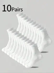 10 Pairs Kids Socks, Casual Mid-Calf, Breathable Sweat-Wicking, All-Season, Youth Sports Basketball Socks, Simple Stylish Design