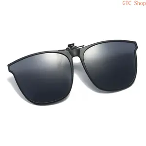 Flip Up Clip On Polarized Sunglasses, Black Oversized Frame Mirror Lens Foldable UV400 Shades Ideal for Myopia Glasses Wearers, Daily Driving and Outdoor Casual Activities