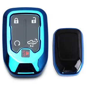 iJDMTOY Glossy Blue Finish TPU Key Fob Protective Case w/Face Panel Cover, For GMC Acadia Terrain Sierra Yukon, Chevy Silverado Remote Start Smart Key Fob