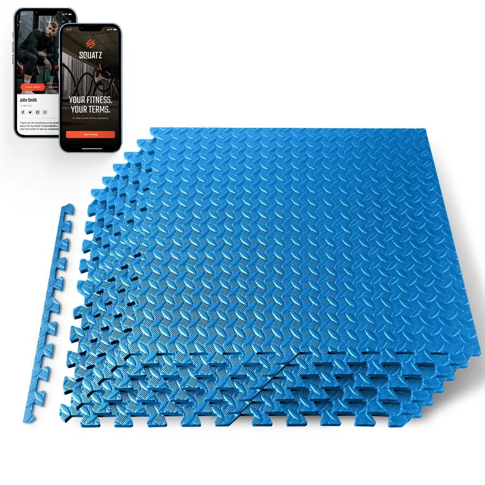 Gym Floor Mat, 6-Piece Interlocking EVA Foam Tiles, Textured Non-Skid Protective Flooring for Home Gym Workouts, 1/2-Inch Thick, Blue, Home Gym Mat