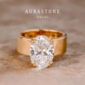 [#112OV]AURASTONE 4.5-carat Moissanite Oval-shaped S925 Sterling Silver Wide Band Women's Engagement/proposal Ring