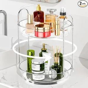 Rotating Makeup Organizer, 360 Spinning Skincare Organizers, 2 Tier, Large Capacity Clear Containers for Vanity