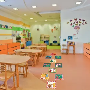 Cartoon Fun Square Number Jump Grid Wall Stickers, 3 Sizes 15x15cm/20x20cm/30x30cm, Self-Adhesive Floor Decor for Classroom Bedroom Living Room