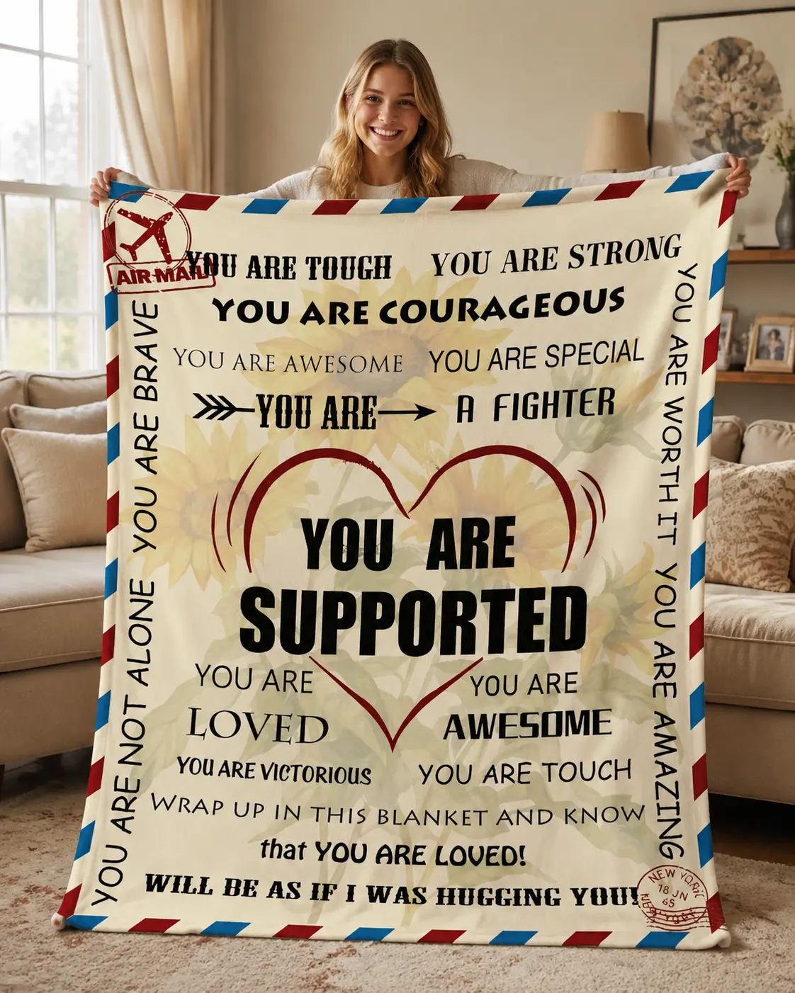 Soft Comfy Cancer Care Message Blanket - Women's Motivational Get Well Soon Recovery Support Gift, Cozy Throw Blankets for Healing, Message Blanket Blankets