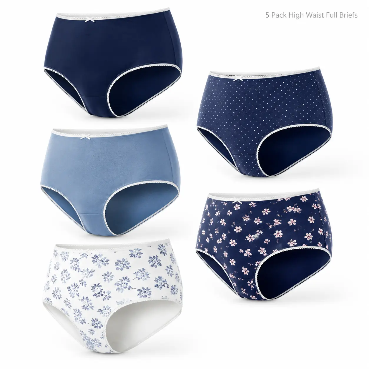 5-Pack Lady's Plus Size Briefs, Soft Preppy Style with Tummy Control for a Full Coverage Shaping Fit, Everyday, High Waist