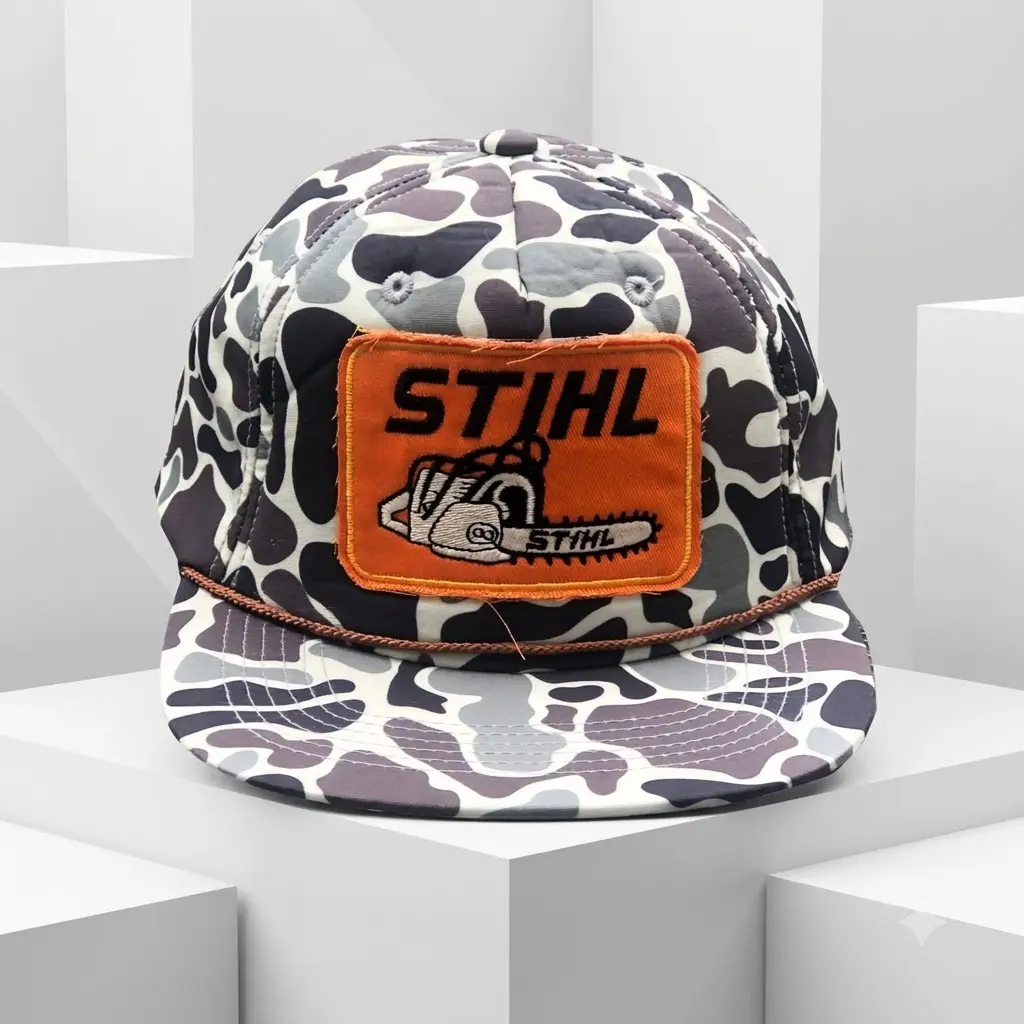 STIHL Embroidered Patch Trucker Hat – Gray Black Mesh Back Snapback Cap, Heavy Equipment Mechanic Work Hat for Men, Adjustable Fit