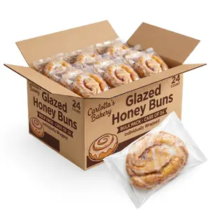 Carlotta's Bakery Glazed Honey Buns 24 Count, Individually Wrapped Sweet Cinnamon Swirl Pastries