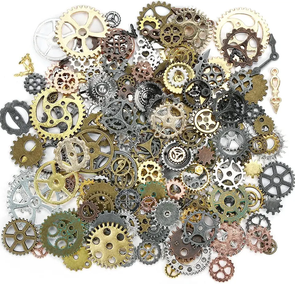 Antique Jewelry Making Steampunk Accessories, Silver Gears Steam Punk Metal Pendants Charms Wheels for Crafting