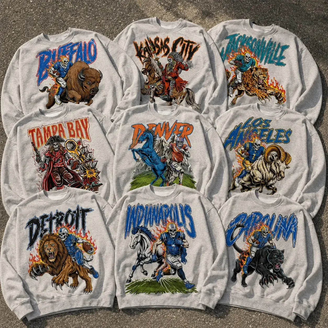2026 All Team Football Skeleton Sweatshirt, Retro Game Day Graphic Crewneck, Vintage Sports Pullover, Unisex Football Style Apparel