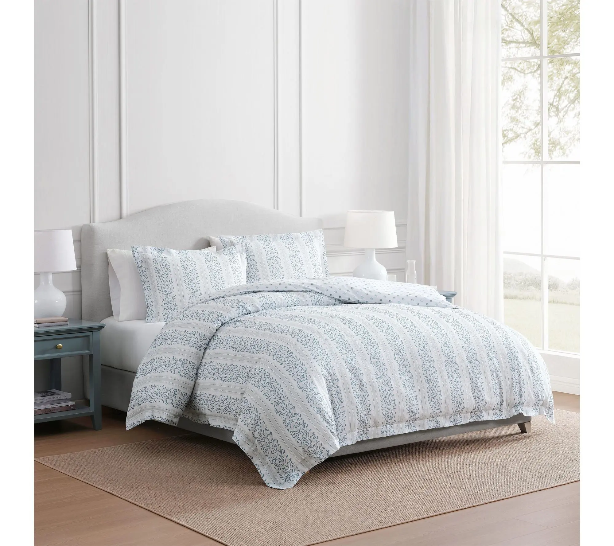 Martha Stewart Verbestripe Blue Cotton Queen Comforter Set