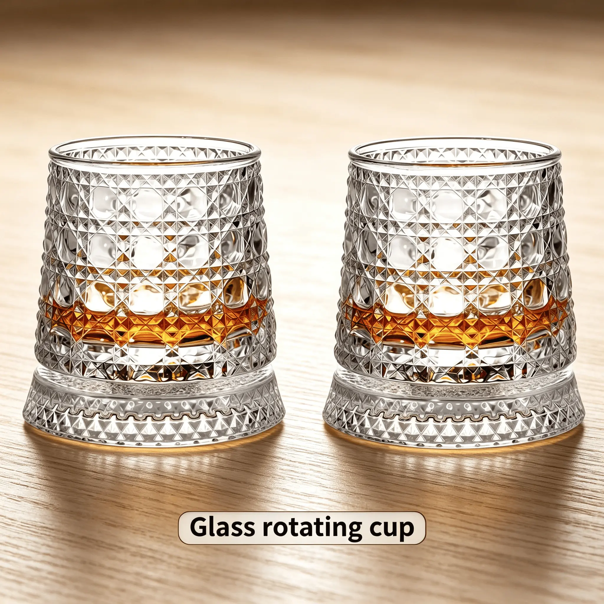 360-degree Rotation Crystal Whiskey Tumbler - Geometric Star-Cut Crystal Glass, Single Unit Adult Party Use Barware, Elegant European Home Gift for Bonfire Parties, Stress Relief