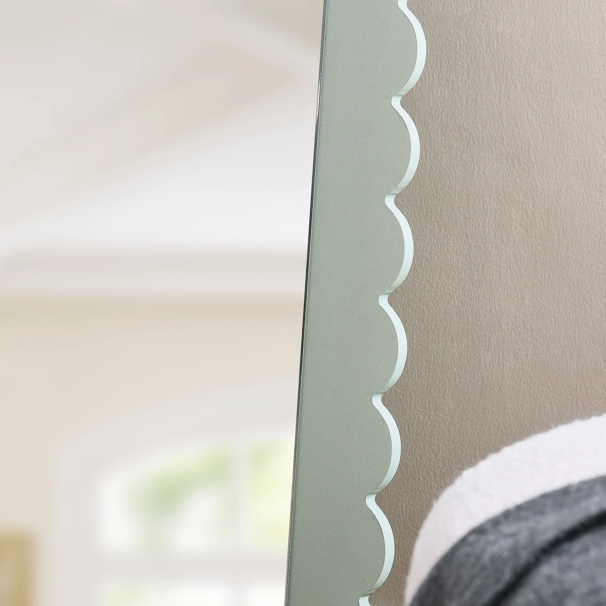 Emmeline Scalloped Rectangle Floor Mirror in Sage