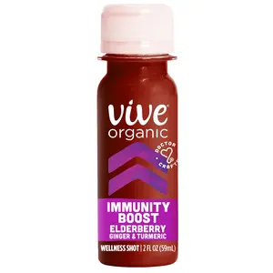 Vive Organic Immunity Boost Shot with Elderberry Ginger and Turmeric Natural Wellness Drink, 2 oz Bottle