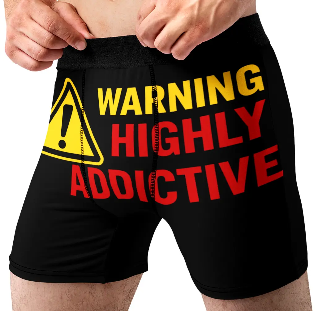 Random Stock Apparel Warning Highly Addictive Funny Men's Boxer Briefs Novelty Underwear