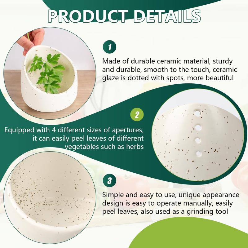 Handmade Ceramic Herb Stripper Bowl – Easy Leaf & Stem Separator for Cooking and Kitchen Prep