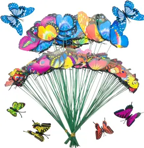 3D Garden Butterfly Stakes, Artificial Butterfly Stakes (50 PCS 2 Size, Double Wing)