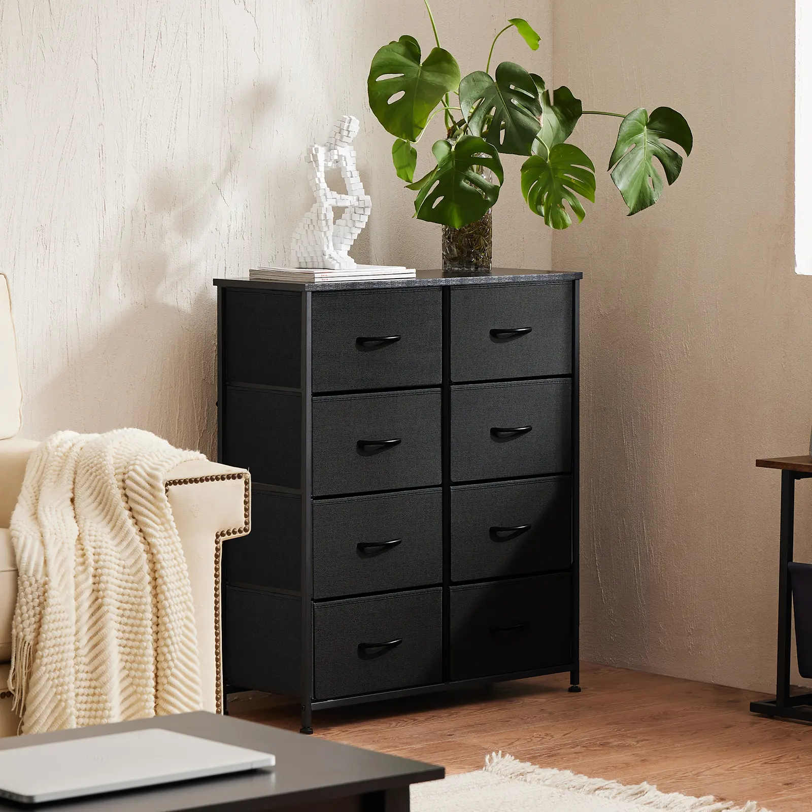 8-Drawer Fabric Storage Drawer Unit Storage Cabinets - Tall Space-Saving Dresser with Steel Frame, Wood Top, Fabric Bins for Bedroom, Closet Organization