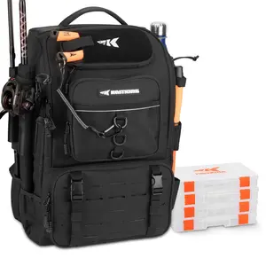 Karryall Fishing Tackle Backpack with Rod Holders 4 Tackle Boxes,40L Fishing Bag Storage Fishing Gear and Equipment, Multi-Functional Storage ,Waterproof & Durable Fishing Bag Ideal for Camping & Outdoor Activities Hunting
