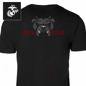 U.S. Marine Corps T-Shirt – Devil Dog Graphic Tee, Fierce Red Eyes Bulldog Design, Soft Cotton Blend Military Apparel, Perfect Gift for Marines & Veterans