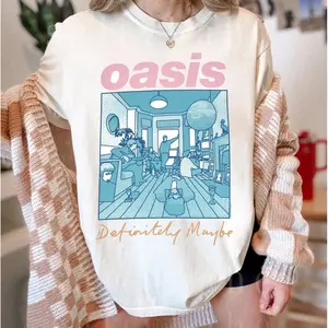 Retro Oasis Definitely Maybe Illustration Colour T Shirt, Oasis Definitely Maybe Band Unisex Shirt for Women, Gift for Men