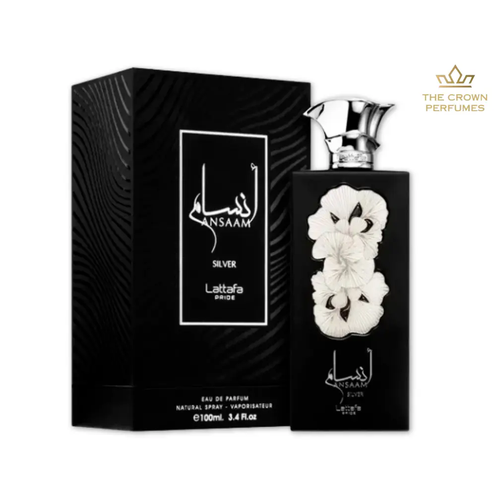 Lattafa Ansaam Silver Eau De Parfum for Men, 3.4 oz (100ml) – Long Lasting, Luxurious Scent with Amber Musk Warmth, Lavender Cedar Core, Fresh Elegant Blend for Office to Evening Daily Use, Long Lasting Fragrance, Lemon, Edp