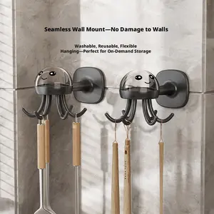 1pcLittle Octopus Kitchen Rotating Hook Punch-Free Multifunctional Wall Storage Rack Strong Adhesive Nail-Free Pot and Utensil Holder Wall-Mounted Storage