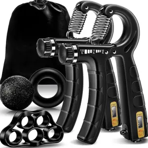 5-PACK + Extra Gripper Forearm Enhancer - Weight-Adjustable Hand Gripper - Adjustable Resistance Grips and Stress Ball