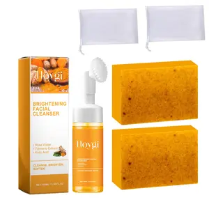 Turmeric Facial Cleansing Lotion & Soap - A deep-cleansing, oil-controlling and moisturizing facial cleanser that brightens and hydrates the skin. This facial cleansing foam also has a moisturizing effect. Turmeric soap comes with a foaming net