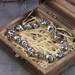 Stainless Steel Design Men Punk Skull Chain Bracelet Men Fashion Charm Bracelet Halloween Jewelry
