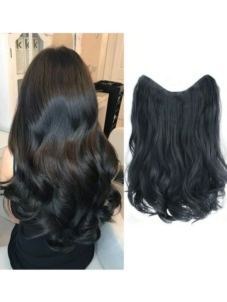 V-Shaped Wavy Clip In Hair Extensions Seamless 16–28 Inch | Black Brown Synthetic Fiber