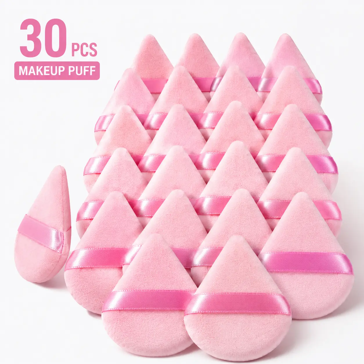 30PCS Triangle Makeup Puff Set, Soft Velvet Powder Puff for Face Makeup, Flawless Foundation Blending Sponge, Beauty Blender Puff for Liquid & Loose Powder