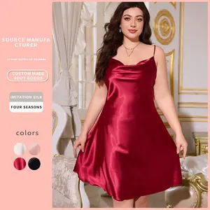 Spring Summer Simple Homewear Ice Silk Silk Pajamas Plus Size Imitation Silk Camisole Dress Simple Sexy Pajamas for Women