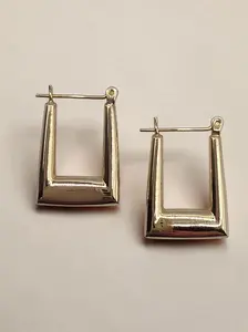 Solid 14K Yellow Gold Rectangular Hoop Earrings with Hinged Snap Bar Closures
