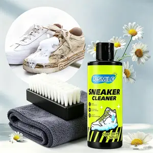 Premium athletic shoe care cleaning kit with foam cleaner, towel, and cleaning brush; removes dirt from shoelaces, canvas shoes, and mesh shoes.